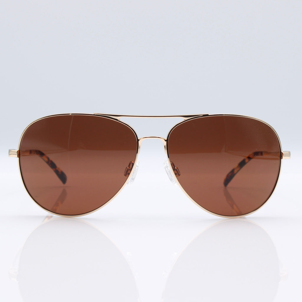 SR Performance Blackbird Aviator sunglasses in Heritage Gold with bronze CEVART polycarbonate lenses, front product view.