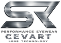 Cevart eyewear logo with metallic finish on a white background