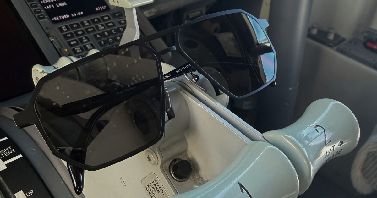 Skyrift aviation sunglasses in airplane cockpit 